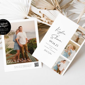 Bande photo recto-verso, modèle réservez votre date avec code QR, imprimable carte réservez la date 4 photos, simple personnalisé, 5 x 7 pouces, téléchargement