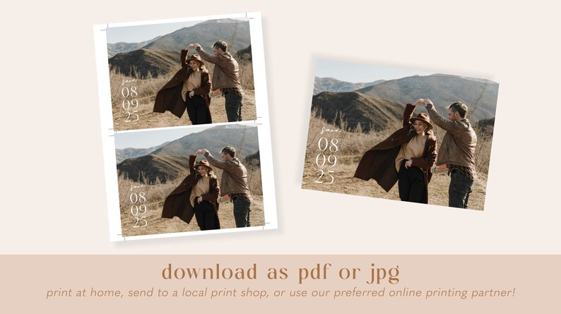 outdoorsy save the date template, printable green two sided save the date with photo, modern mountain save the dates, editable download image 5