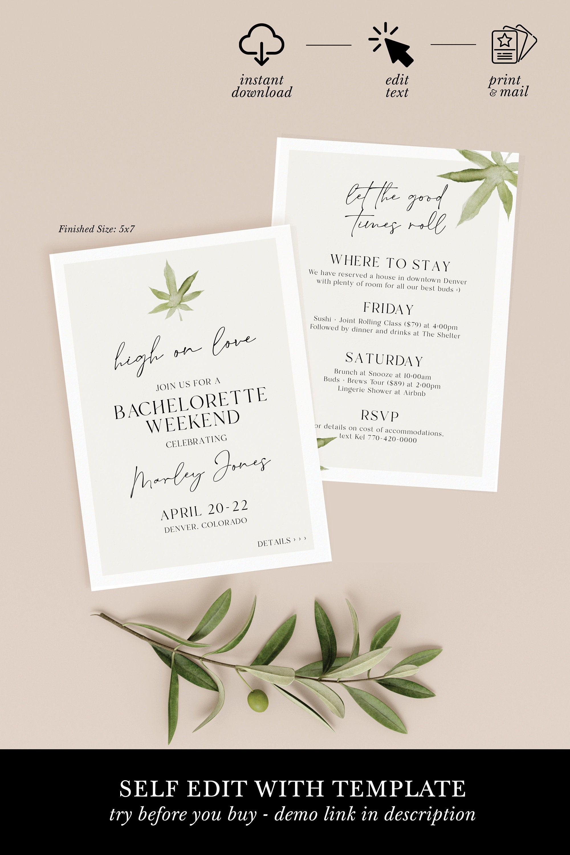 420 Bachelorette Invitation Template, High on Love, Cannabis Party ...