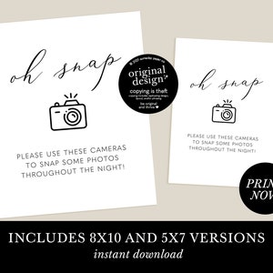 Disposable Camera Sign for Wedding, Printable Oh Snap, Capture the Love ...