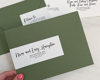 modelo de etiqueta de endereço envolvente para impressão, adesivo de 8 x 2 polegadas para endereçamento de envelope, etiquetas de convite de casamento de caligrafia moderna