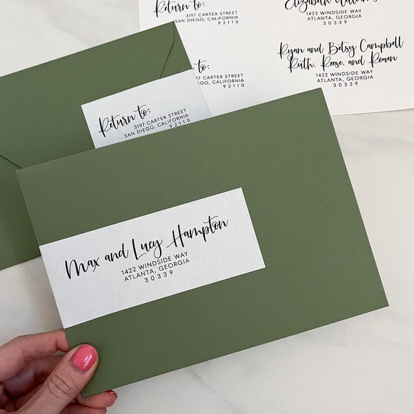 printable wrap around address label template, 8x2 inch sticker for envelope addressing, modern calligraphy wedding invitation labels