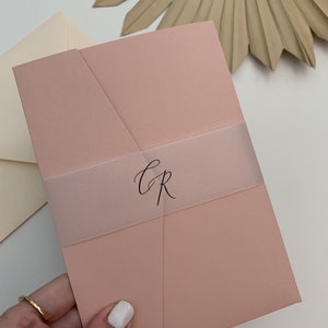 romantic pocket wedding invitation kit, minimalist pocket folder template, printable DIY wedding invitation set, QR code RSVP card download image 2