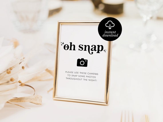 Retro Oh Snap Photo Sign, Disposable Camera Sign for Wedding Reception,  Please Take a Picture, Celestial Black and White, Pdf, 5x7, 8x10 