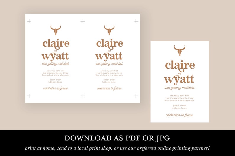 western wedding invitation template, printable cowboy reception invite set, modern rustic longhorn wedding, desert invitations download image 5