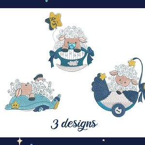 Sleepy Baby Sheep cute it&#39;s a boy dream star baby carriage for boys embroidery designs machine embroidery pattern file instant download