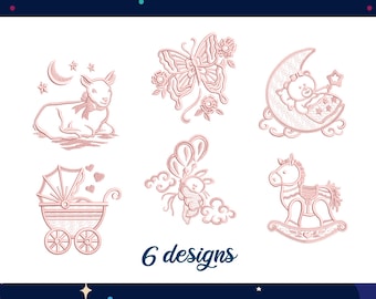 Baby Girl Dreams Schmetterling Schafe Pferd Baby Kutsche Bär Ballon Mond Stickerei Designs Maschine Stickerei Muster Datei sofortiger Download