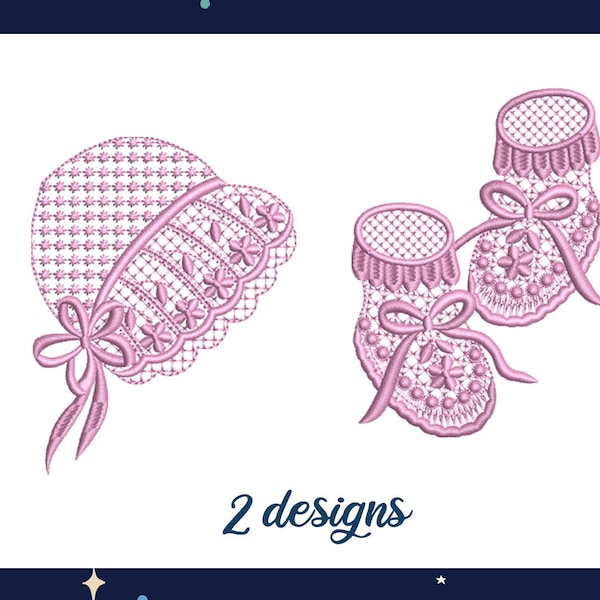 Newborn Baby Girl Hat Shoes linen delicate kit embroidery designs machine embroidery pattern file instant download