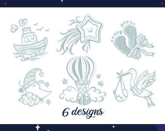 Baby Boy Dreams Neugeborene nneugeborened Sterne Mond Ballon Boot Storch Stickerei Designs Maschine Stickerei Muster Datei sofortiger Download