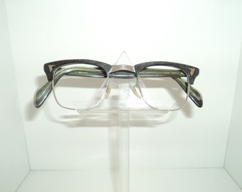 Amerikanische Brillen, Palm-Springs-Stil;  grau eingelegt, Clubmaster-Look; entworfen von American Optik
