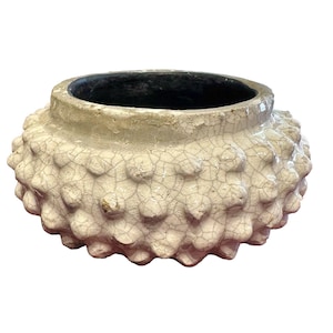 Vintage White Planter Crackle Glaze Hobnail Polka Dot, Succulent Vase Pot 7.5&quot;