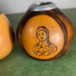 Vintage Argentina Yerba Mate Gourds Branded w Aluminum Rims