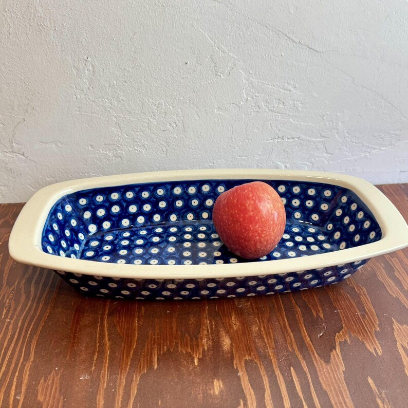 Indigo Dots Boleslawiec Handmade Polish Pottery Casserole Baking Serving Dish