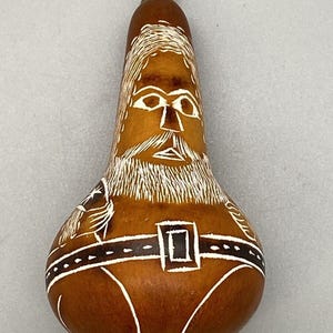 Vintage Gourd Folk Art Carved Ornament Hand Made in Peru SANTA Christmas