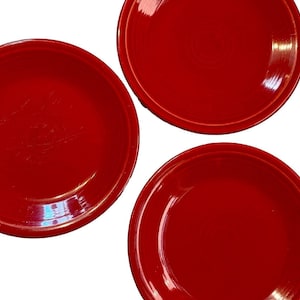 THREE Nice Condition Fiestaware Fiesta Salad Plates Scarlet Red Lead Free 7.5