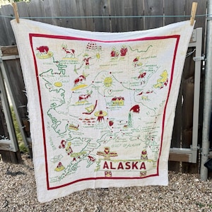 Vintage 1950 Alaska State Karte Souvenir Travel Square Card Tisch Tischdecke 28 ""