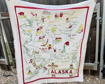 Tovaglia da tavolo quadrata da viaggio con mappa dello stato dell'Alaska, vintage anni '50, 28 pollici