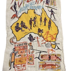 NICE Unused Vintage Australian Linen Tea Towel Aboriginal Graphics Citer Australia