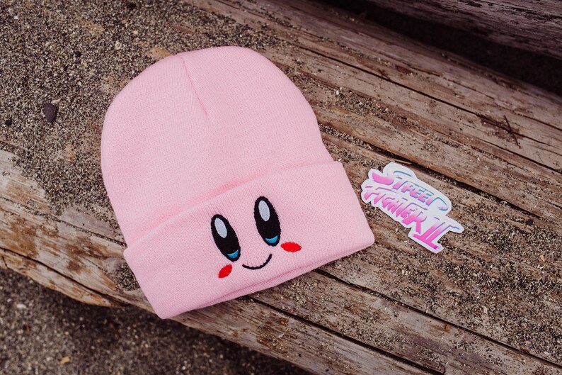 Kirby Knit Embroidery Beanie Hat Etsy