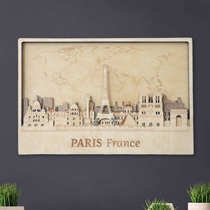 Paris Wall Art Wooden Poster World Map Travel Gift Home Decor Housewarming Gift Hometown Art Dating Anniversary Gift Paris Wood Wall Decor image 2