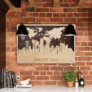 Dallas geboorteplaats teken muur kunst 3D skyline van de stad muur decor houten wereldkaart gepersonaliseerde geschenken Texas Home decor 3D Dallas stadsgezicht houten kunst