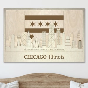 Chicago Wand Dekor Holz Wand Kunst Moderne Reise Dekor Einweihungsparty Geschenk Rustikale Wand Dekor Reise Kunst Geschenk Chicago Wand Kunst Büro Wand Dekor