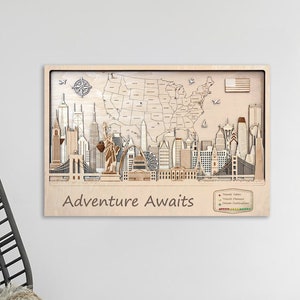 US wooden map Rustic wall decor Wood wall art American map Push pin USA Map Wall Decor Wall Hangings Travel Decor Custom Gift Personalized
