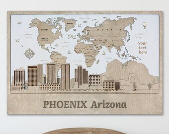 Phoenix Wood Wall Art Home Wall Decor Custom Travel Gift Phoenix Skyline Art Housewarming Gift Anniversary Gift For Husband Farmhouse Decor