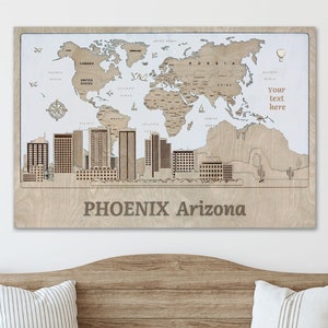 Phoenix Wood Wall Art Home Wall Decor Custom Travel Gift Phoenix Skyline Art Housewarming Gift Anniversary Gift For Husband Farmhouse Decor