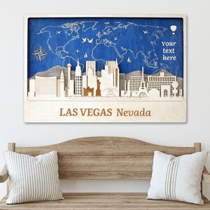 Las Vegas skyline Wood wall art decor Personalized travel gift for Anniversary Housewarming Wedding - Ready to hang