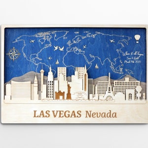 Las Vegas Wood wall art Accueil décoration murale Las Vegas skyline Mur carte en bois Nevada art mural Cadeau anniversaire Décoration murale rustique Cadeau de mariage