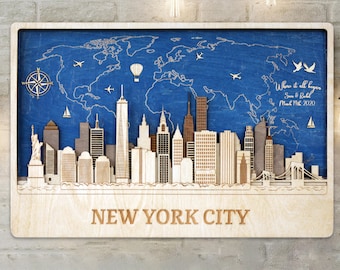 Donde todo comenzó NY Regalo personalizado Cartel de la ciudad de madera Nueva York Arte de la pared de madera Regalo de aniversario de boda Regalo de inauguración de la casa de la ciudad de Nueva York