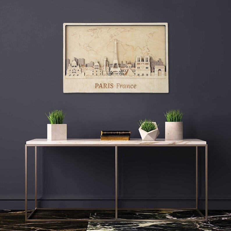 Paris Wall Art Wooden Poster World Map Travel Gift Home Decor Housewarming Gift Hometown Art Dating Anniversary Gift Paris Wood Wall Decor image 2