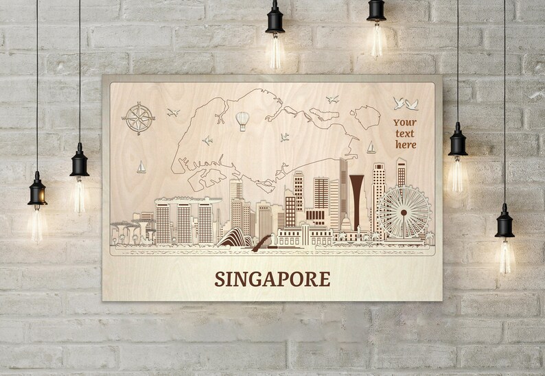 Singapore Decor Wood Wall Art Custom Travel Gift Singapore Etsy