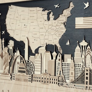 American Patriotic Gift - 3D USA Wooden Map Wood Wall Art - Personalized US Travel Map - Custom Gift Decor