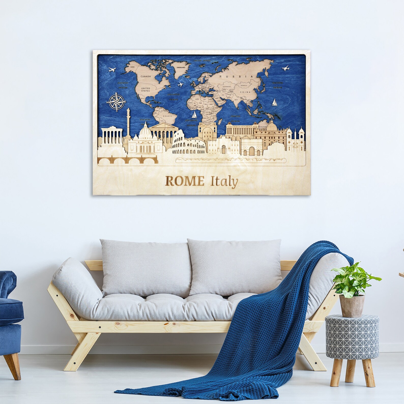 Rome City Skyline Wood Wall Decor Art Italy Wall Decor Personalized ...