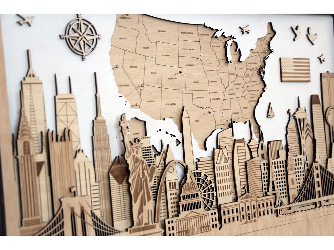 3D American Map Patriotic Wall Decor Wood Wall Art Travel Wall Decor ...