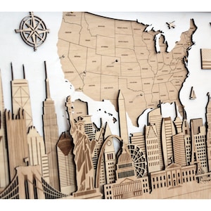 3D American Map Patriotic Wand-Dekor Holz-Wand-Kunst Reise-Wand-Dekor Personalisierte Geschenke für ihn Jahrestagsgeschenk Geburtstagsgeschenk Büro-Dekor
