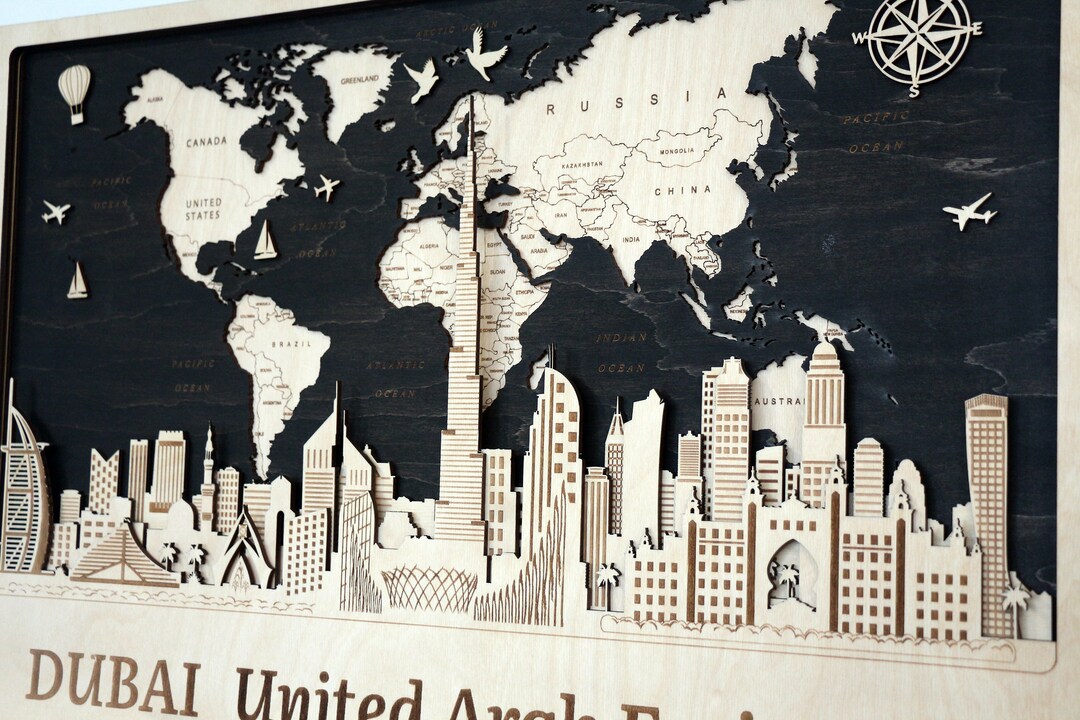 Dubai Skyline Wall Decor Travel Remembrance Wood Wall Art Housewarming