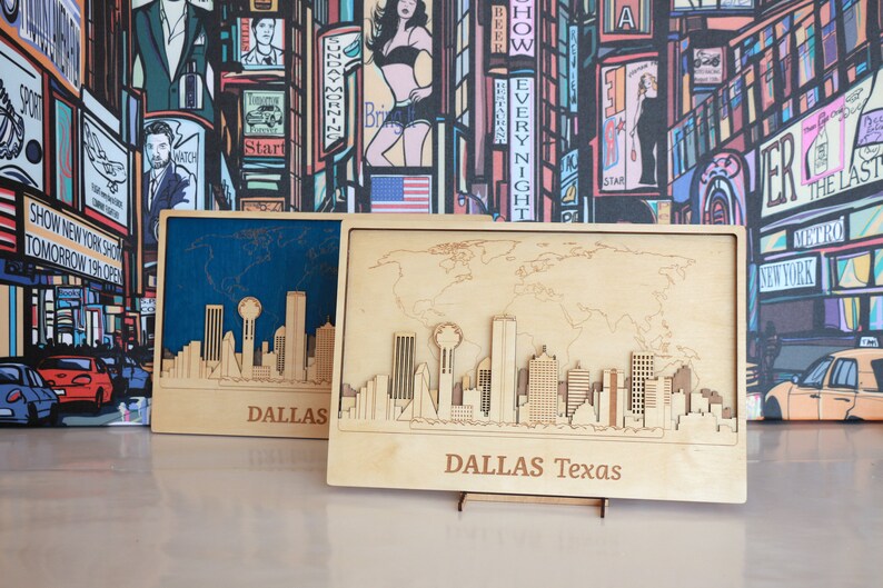 Dallas 3D city Large city decor Travel wall art City wood art | Etsy