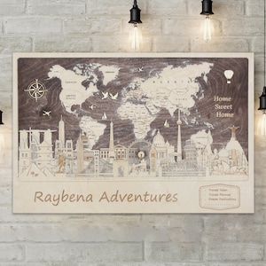 Gepersonaliseerde naamcadeaus voor koppels Reizen Muur Decor Houten Wereldkaart Kunst Grote Home Decor Huwelijkscadeau voor haar Klaar om op te hangen Home Wall Decor
