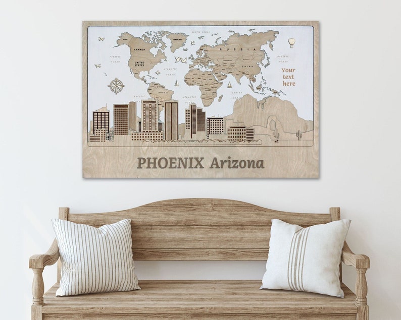 Phoenix Wood Wall Art Home Wall Decor Custom Travel Gift Etsy