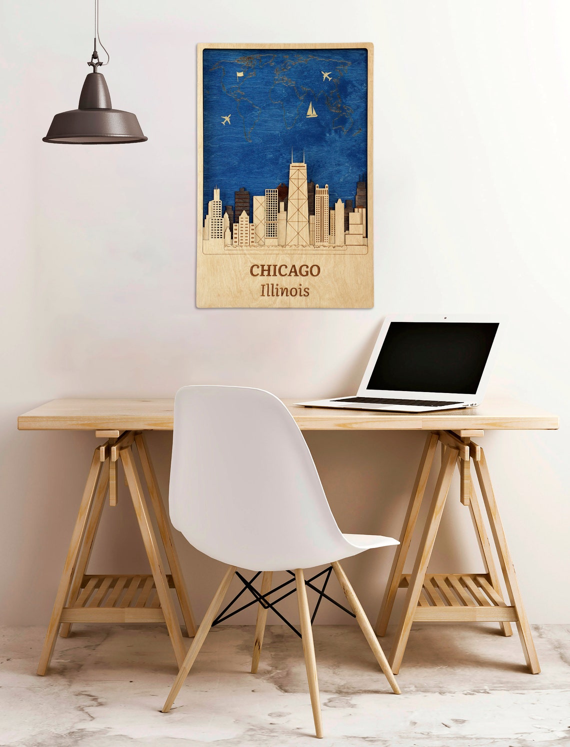 Unique Chicago Art Engraving Wood Personalized Poster Wooden Etsy