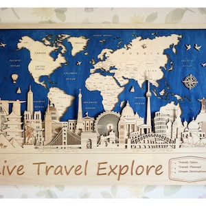 Chincheta de regalo única con mapa del mundo para marcar viajes, idea de regalo para inauguración de la casa, decoración del nuevo hogar, regalo de aniversario personalizado, arte de pared de madera