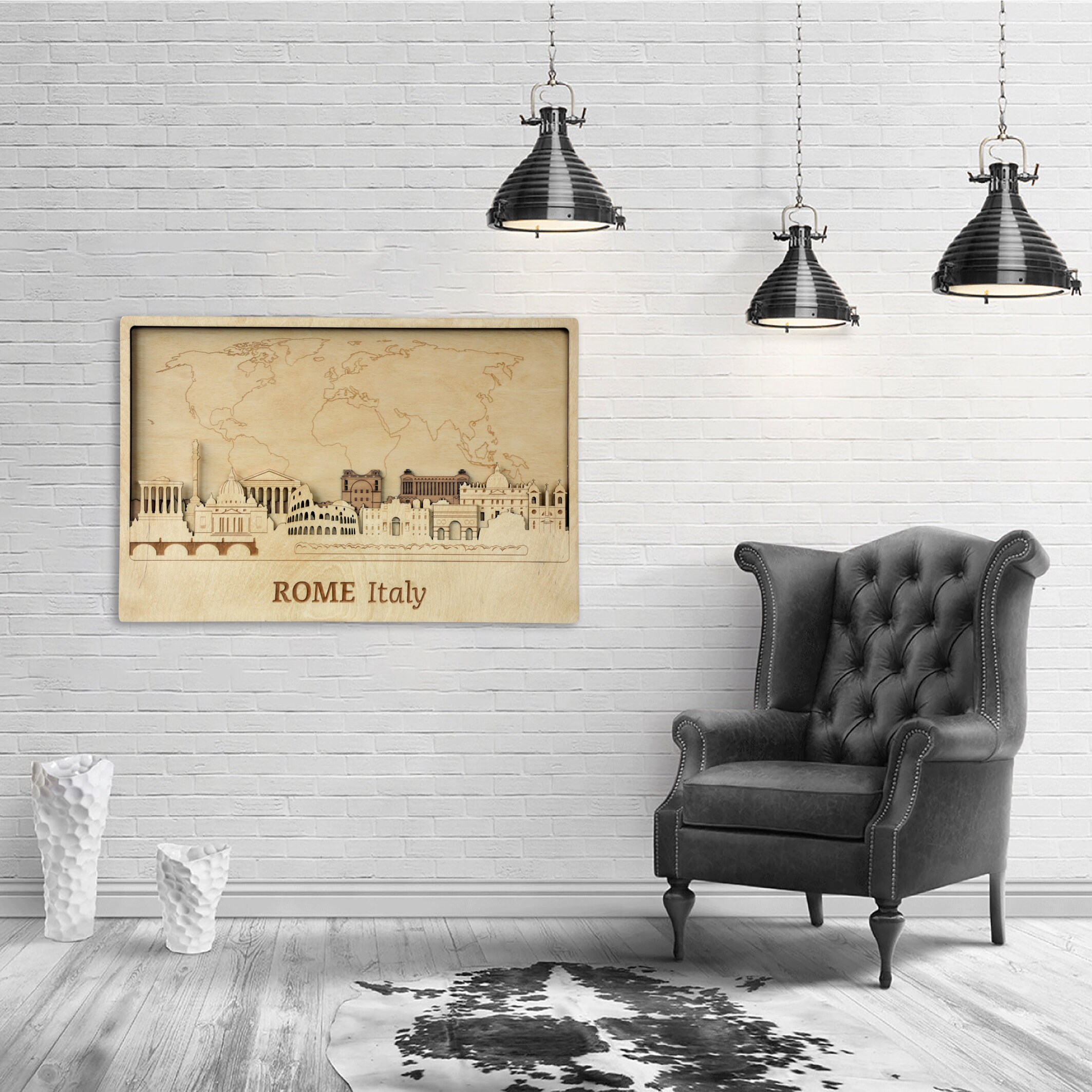 Rome city wood Roma wall art City map decor Italy large wall Etsy