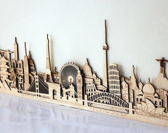 World Landmarks Wood Wall Art World Attractions Home Wall Decor Travel Gift Decor Housewarming Gift Rustic Wall Decor World Wall Art