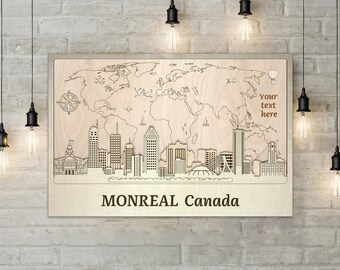 Montreal skyline wall art Canada wall decor Personalized name gift Wood wall art Travel art Housewarming gift Family gift Farmhouse decor