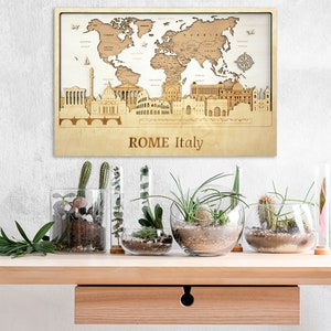 Rom Skyline der Stadt Holz Wand-Dekor-Italien-Wand-Dekor Personalisierte Brautpaar Hochzeitsgeschenk für Paare Reise-Wand-Dekor Rom-Wandkunst