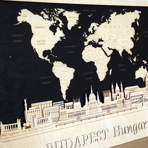 Budapest Holzwanddekor Personalisiertes Heiratsgeschenk Reise-Wandkunst Stadt-Holzkunst Budapest Holzplakat Ungarn-Dekor Karte der Weltkunst