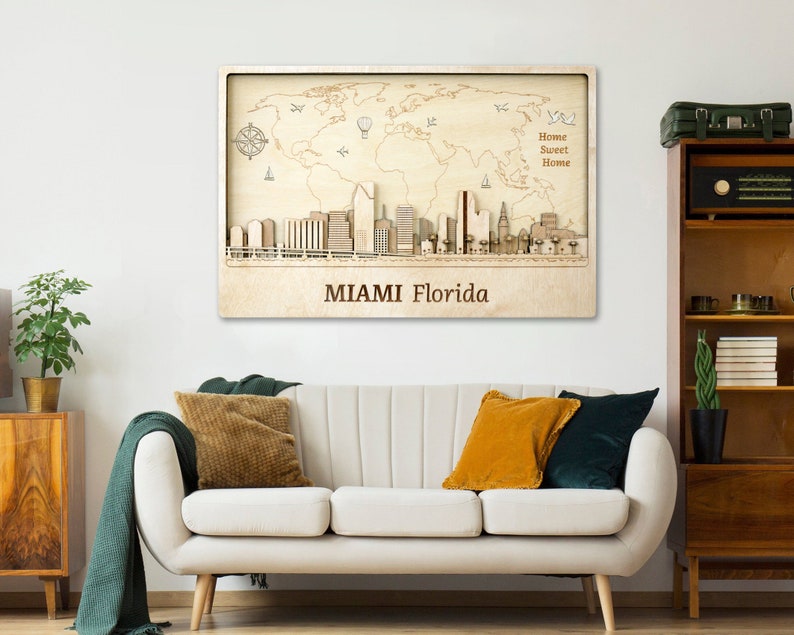 Miami Wall Art Wood Wall Decor Custom Gifts Miami Skyline Art Etsy